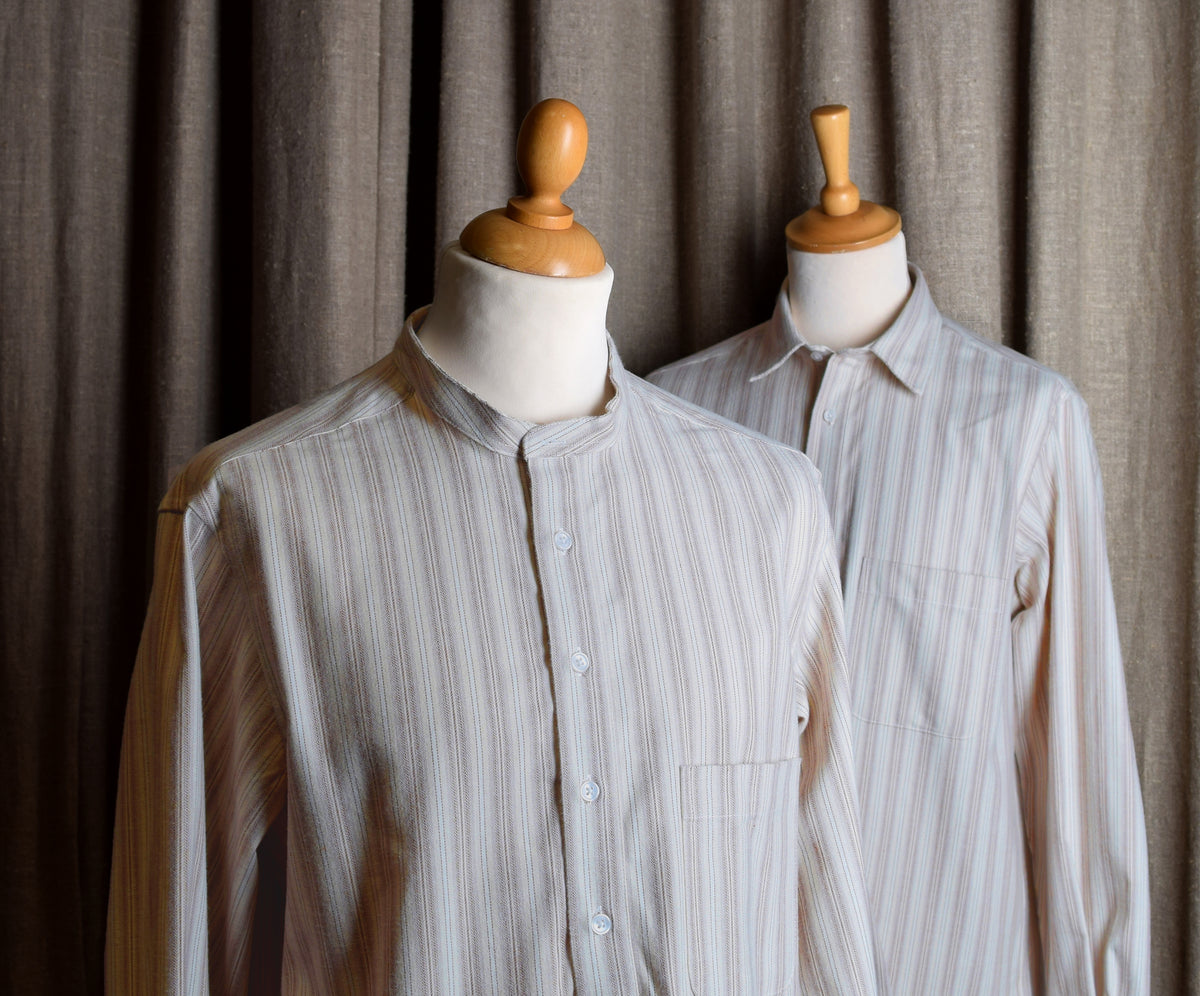 Beige Marl Stripe Grandad Shirt - Collarless or Collar Attached (SH2122)