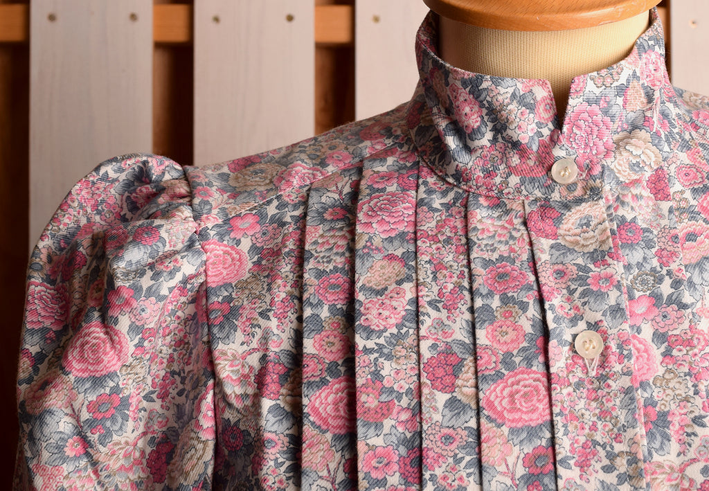 Liberty Print Fabric Ladies Victorian Blouse (BL002) - Pink/Grey Elysian