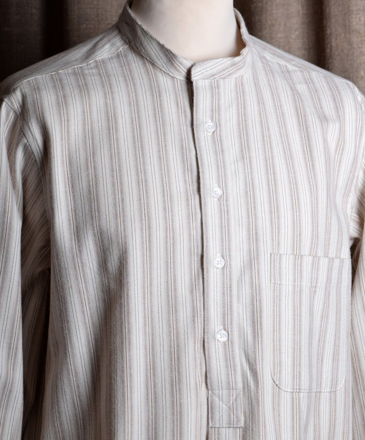 Beige Marl Stripe Grandad Shirt - Collarless (SH2122)