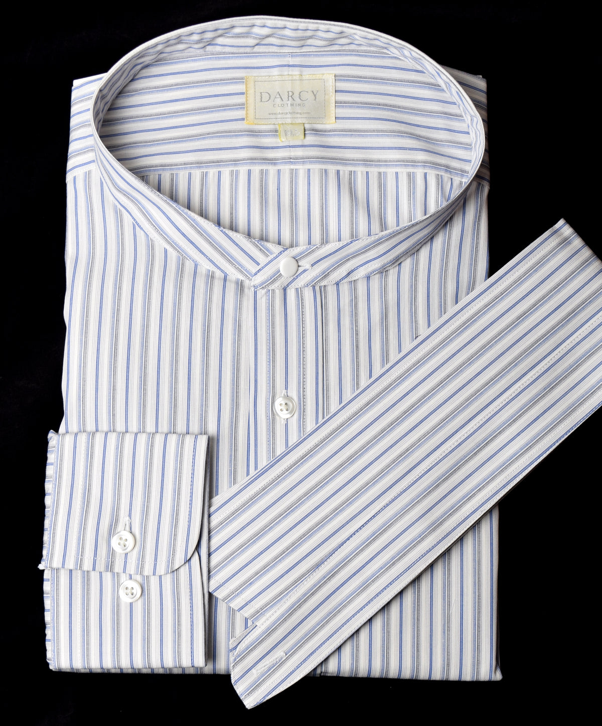 Replica Striped Fabric Neckband Tunic Shirt with Separate Collar (SH185) - Colour 79 - Blue Broken Stripe