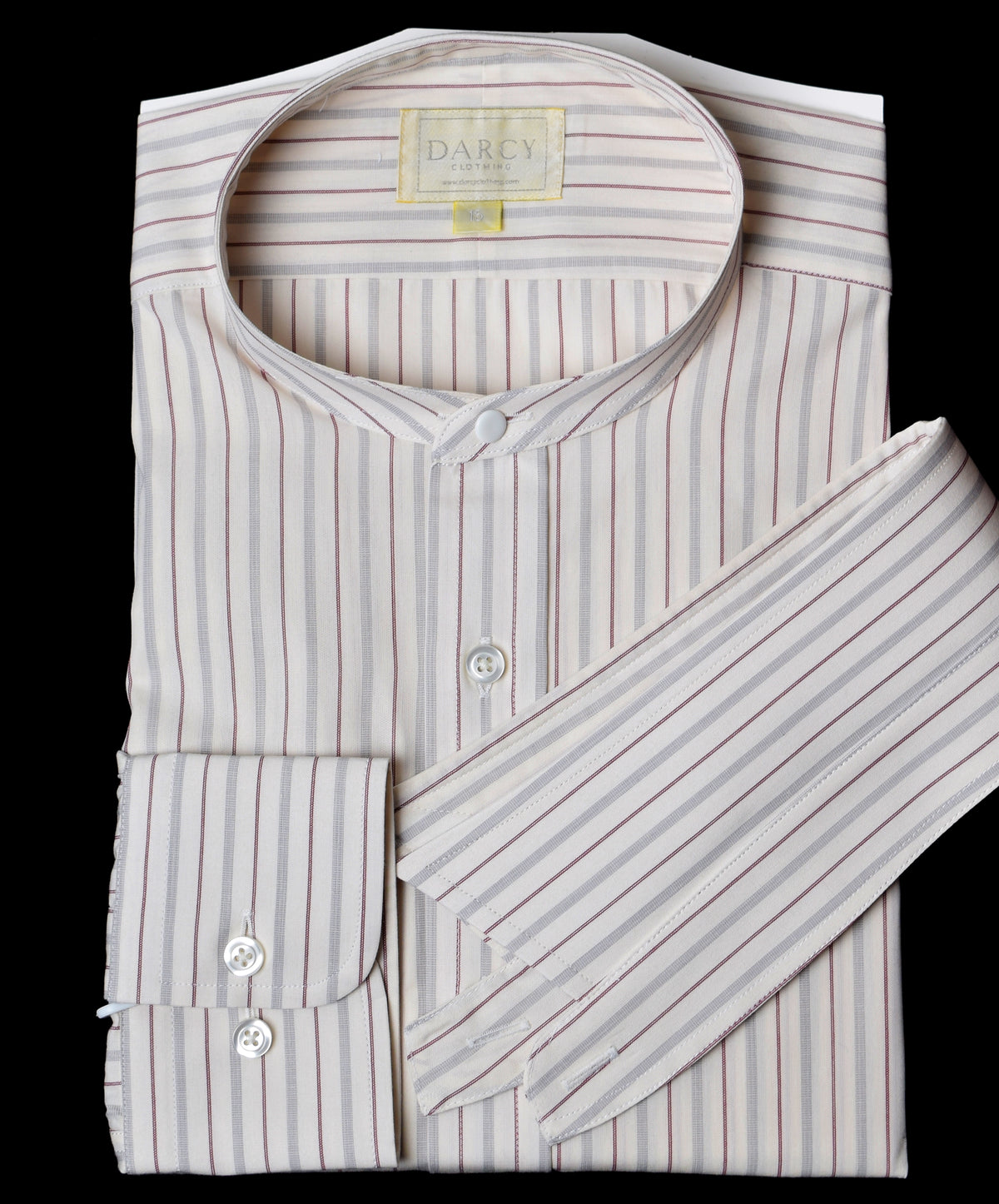 Replica Striped Fabric Neckband Tunic Shirt with Separate Collar (SH185) - Colour 78 - Wine/Ivory/Grey Stripe