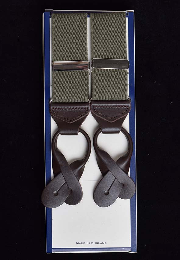 Plain Coloured Runner End Button-On Braces (BR715) - Olive