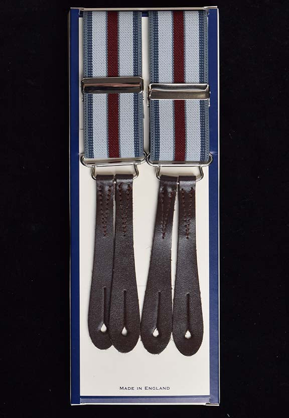 Working Men's Striped Button-On Braces (BR730) - Silver/Maroon