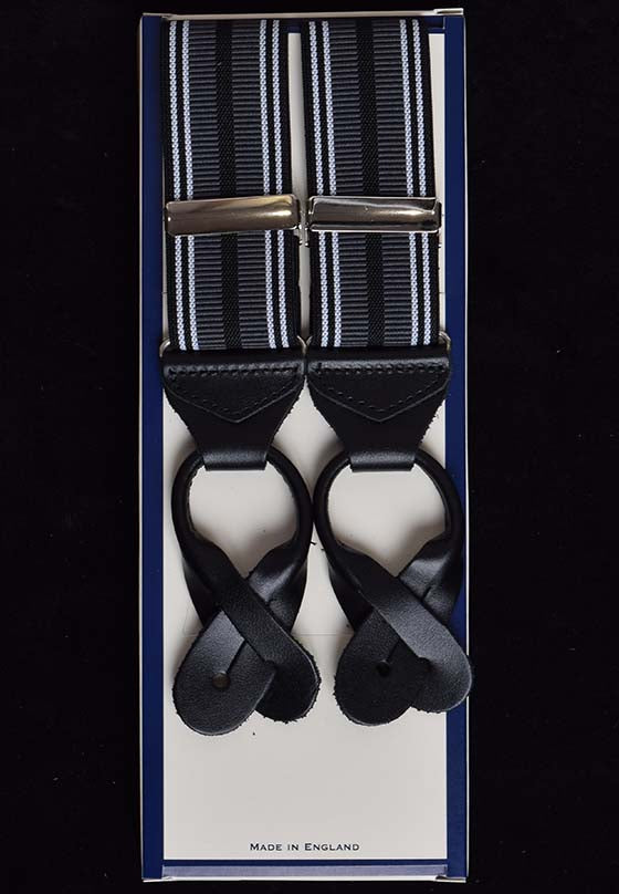 Striped Black Runner End Button-On Braces (BR716) - Black/White