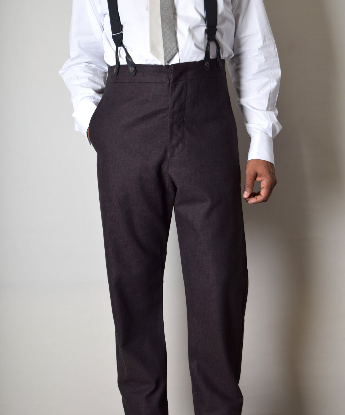 Reduced Dark Brown Brushed Cotton Herringbone Fishtail Back Trousers (TR420RS)