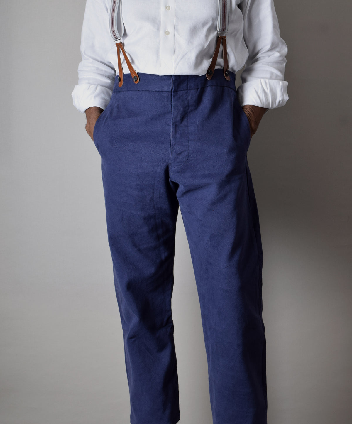 Washed Blue Cotton Drill Fishtail Back Work Trousers (TR100)