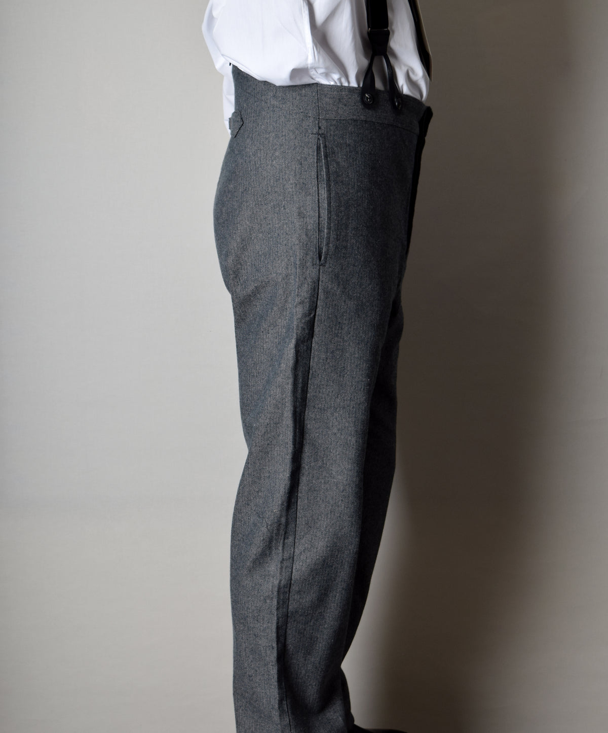 Grey Brushed Cotton Herringbone Fishtail Back Trousers (TR300) - Side
