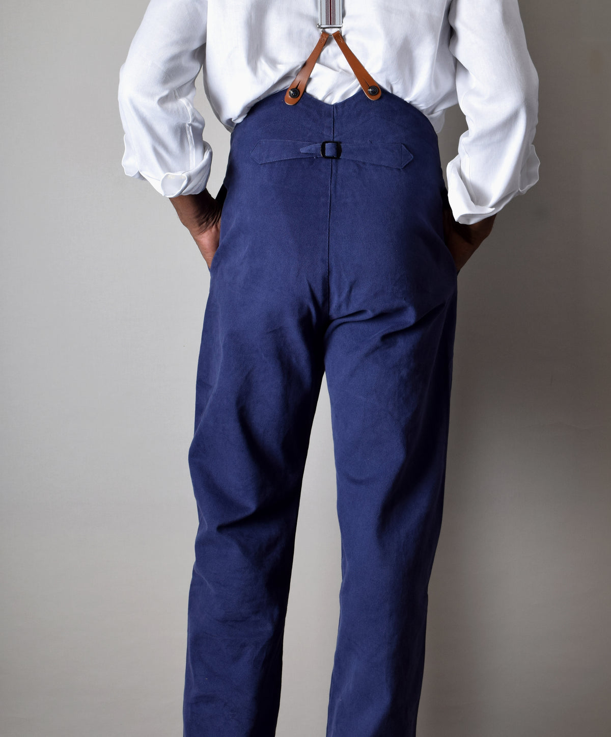 Washed Blue Cotton Drill Fishtail Back Work Trousers (TR100)