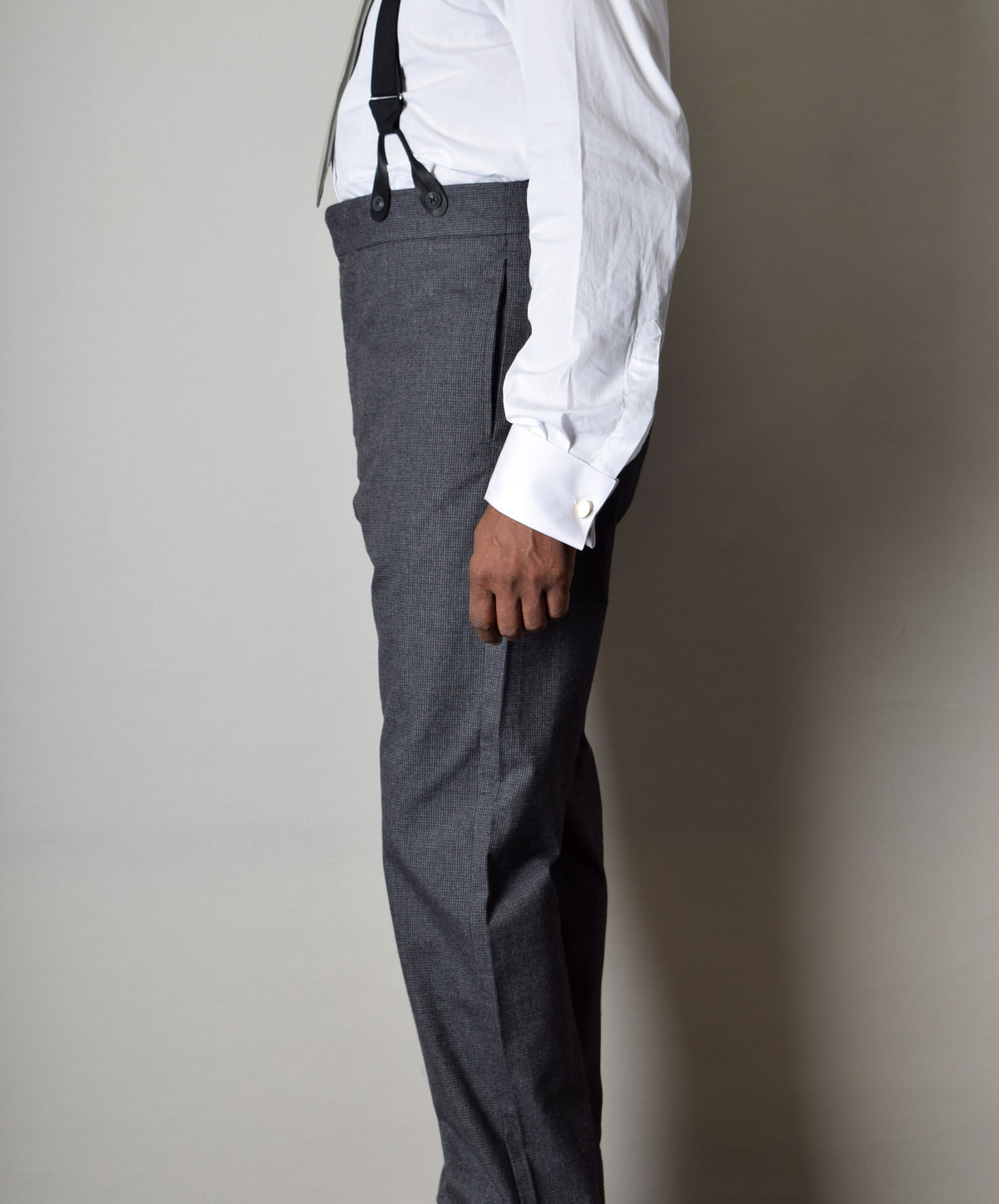 Charcoal Textured Weave Fishtail Back Trousers (TR360) - Side