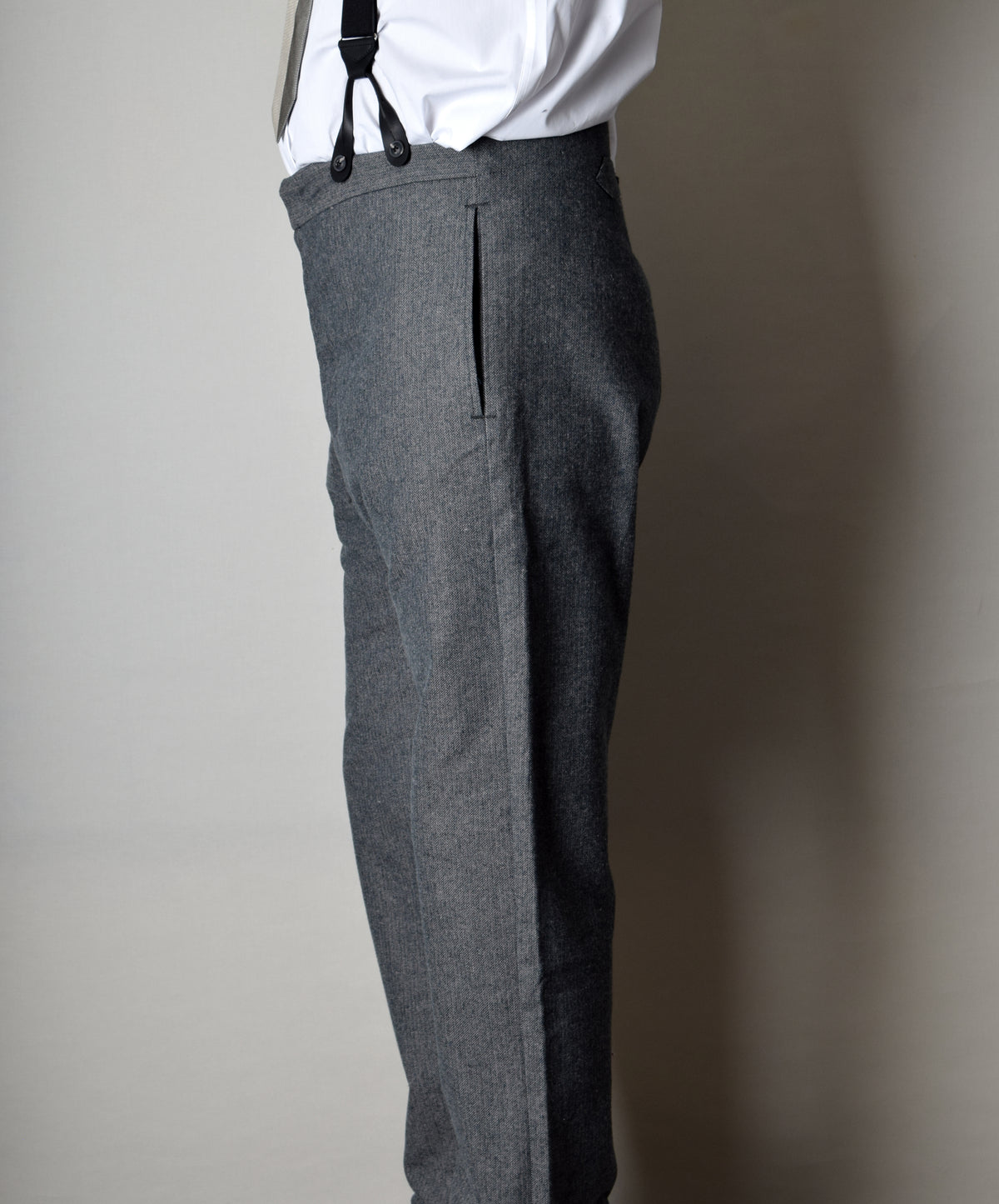 Grey Brushed Cotton Herringbone Fishtail Back Trousers (TR300) - Side