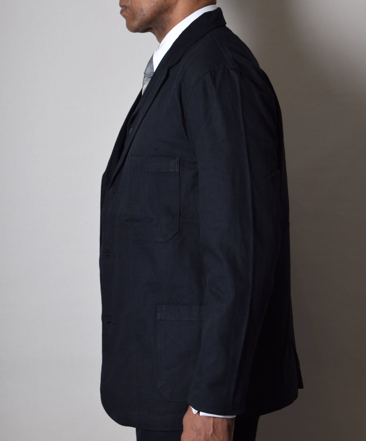 Ebony Black Brushed Cotton Herringbone Jacket (JA350)