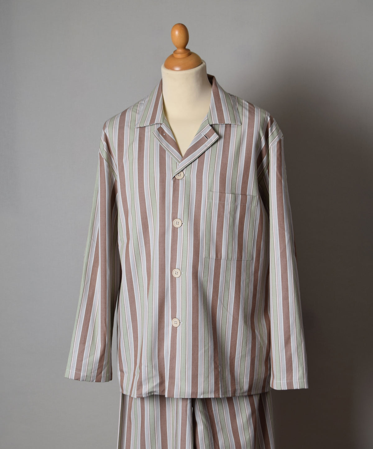 Traditional Darcy Clothing Branded Cotton Stripe Pyjamas (NW480) - Green Brown