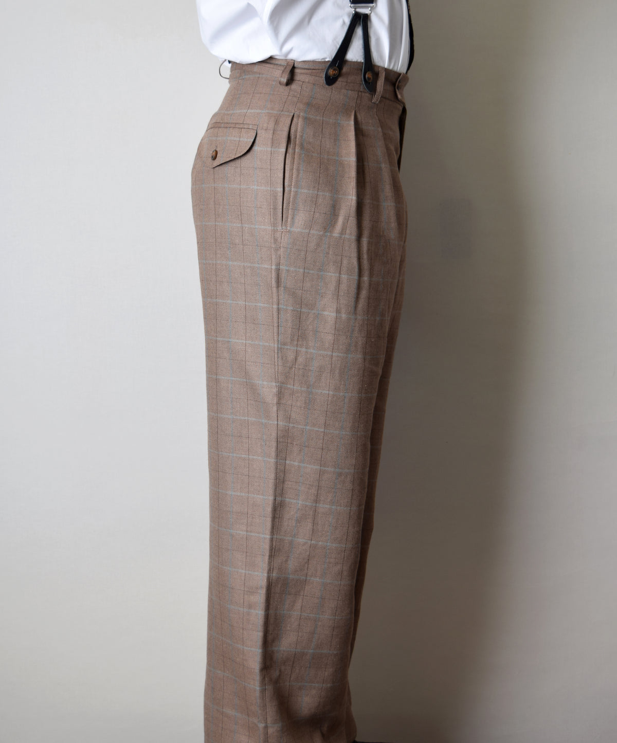 Pleated Front Trousers (TR1920) - Brown Check - Side