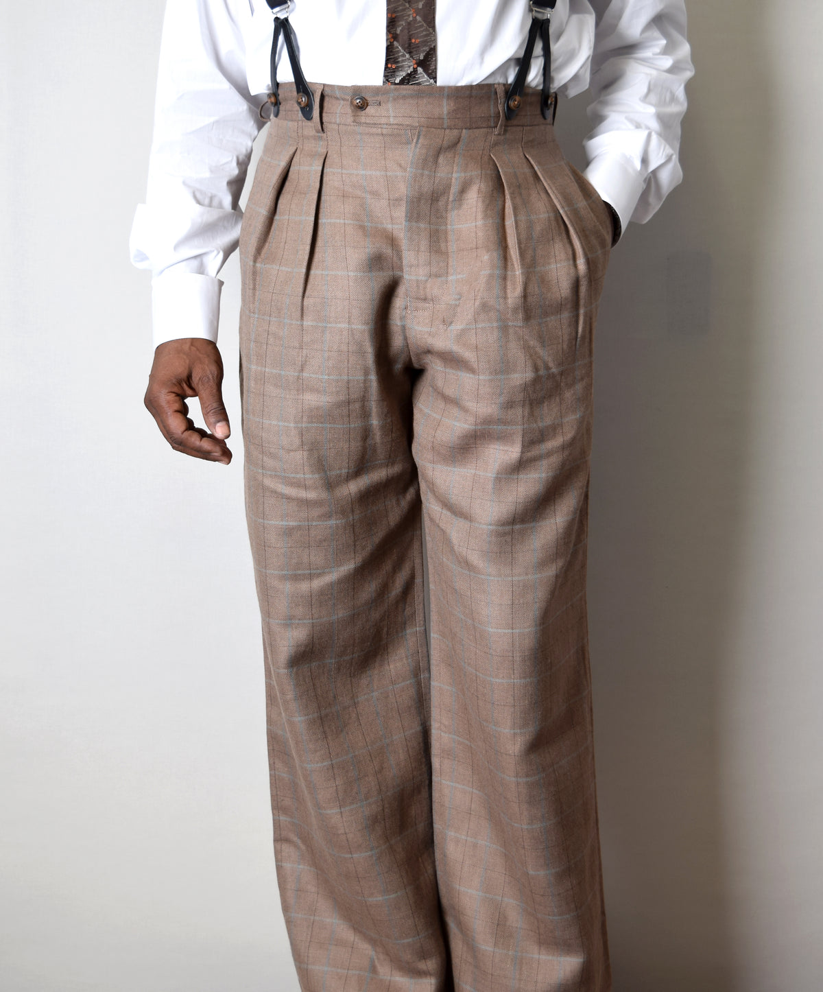 Pleated Front Trousers (TR1920) - Brown Check