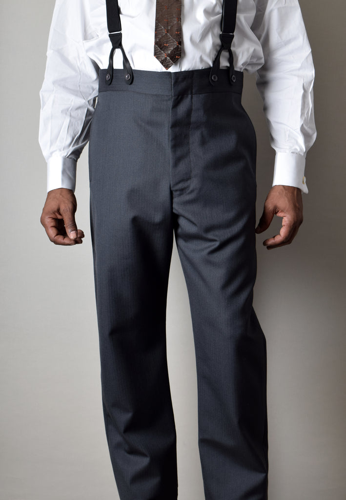 Limited Edition Grey Herringbone Wool Trousers (TR370) - Front
