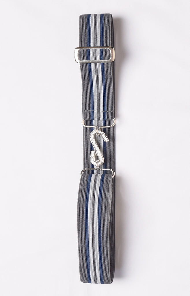 Elasticated Snake Belts (BR750) Grey/White/Navy Stripe