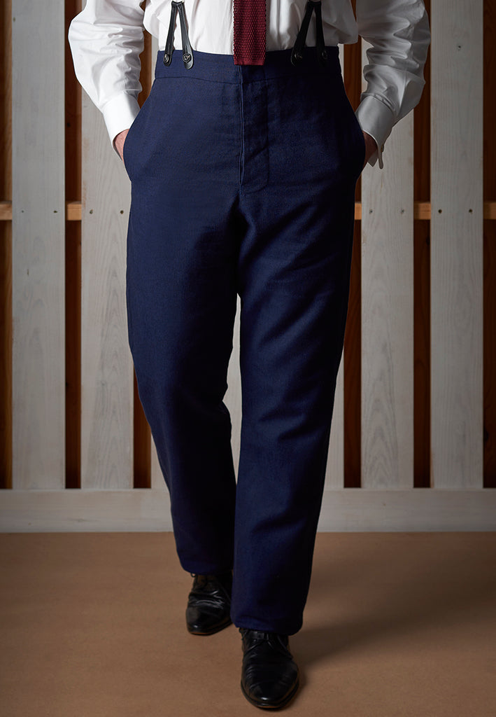 Cotton/Linen Blend Navy Blue Fishtail Back Trousers (TR460)