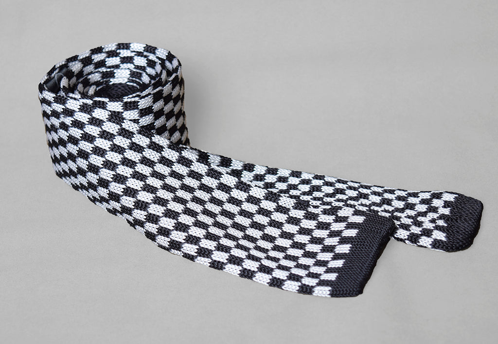 Silk Knitted Ties (CR574) - Black/White Check