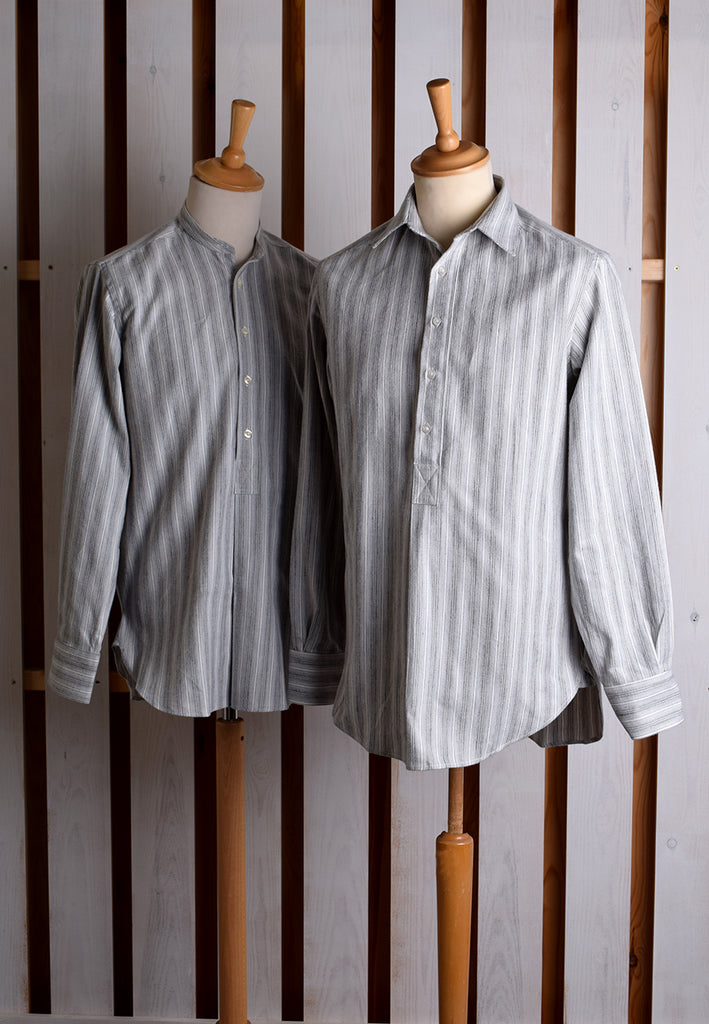 Grey Marl Stripe Grandad Shirt - Collarless or Collar Attached (SH2123)