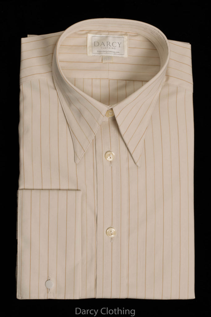Replica Striped Fabric Spearpoint Collar Shirt | Permanent Stock (SH190R) - Colour 63 - Cream & Gold Stripe