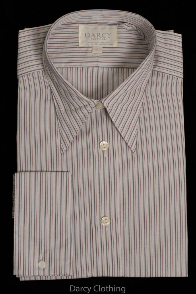 Replica Striped Fabric Spearpoint Collar Shirt | Permanent Stock (SH190R) - Colour 62 - Burgundy & Grey Stripe