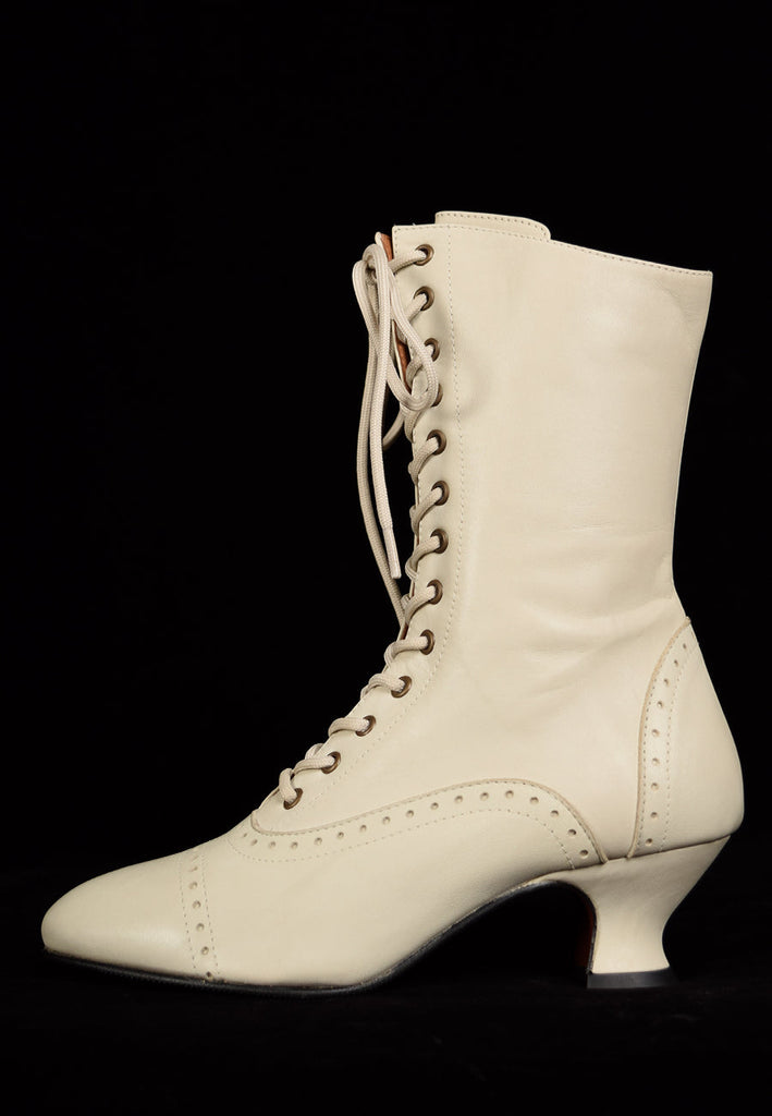 Victorian Lace Up Stone Coloured Leather Boots (SP1911)