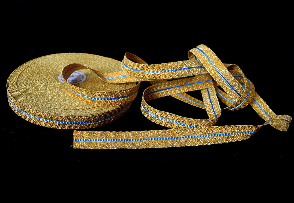Gold Metallic Military Braid with blue stripe (BDG020)
