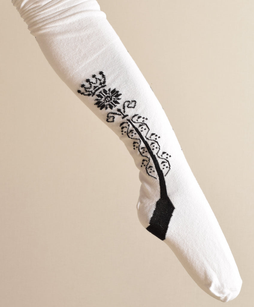 Clocked Cotton Crown Style Stockings (SO160) - White/Black