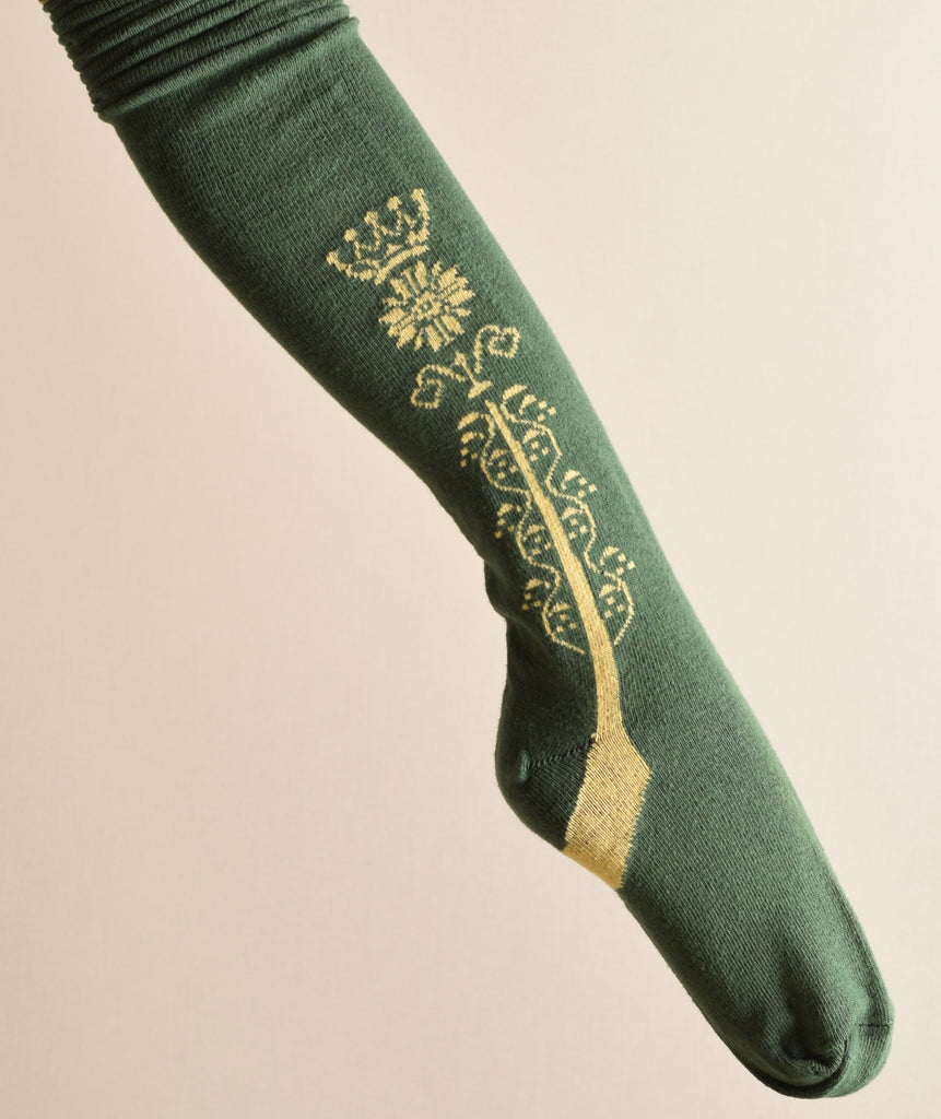 Clocked Cotton Crown Style Stockings (SO160) - Green/Yellow