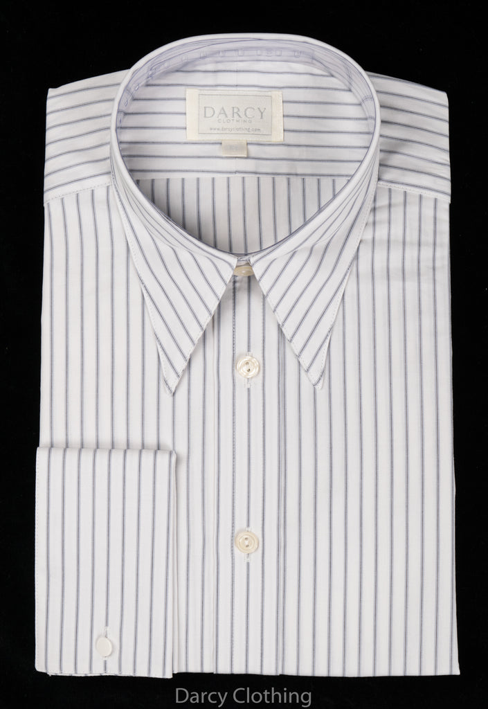 Replica Striped Fabric Spearpoint Collar Shirt | Permanent Stock (SH190R) - Colour 74 - Blue/Grey Stripe
