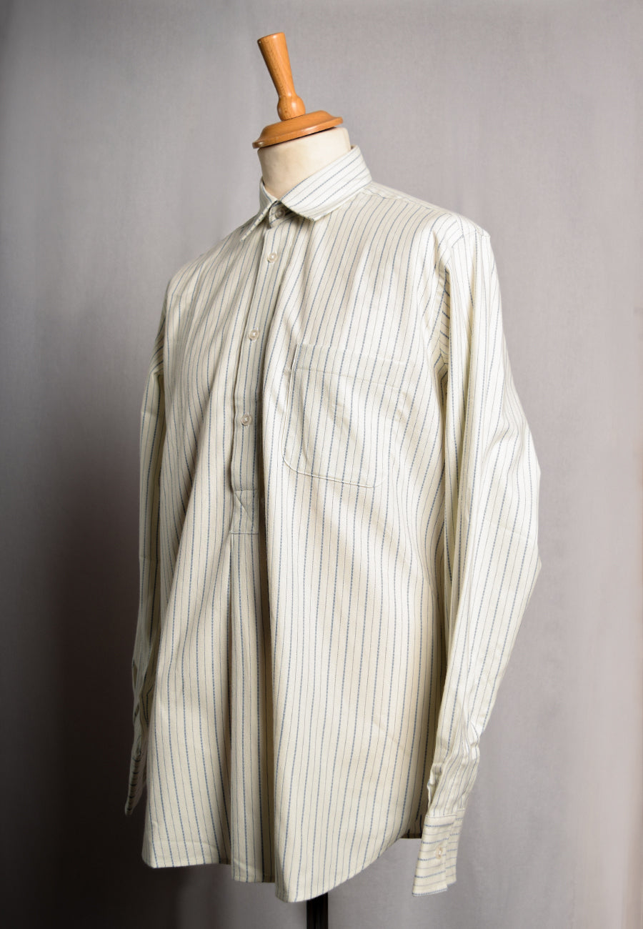 Cream / Blue Textured Stripe Grandad Shirt - Collar Attached (SH2124CA)