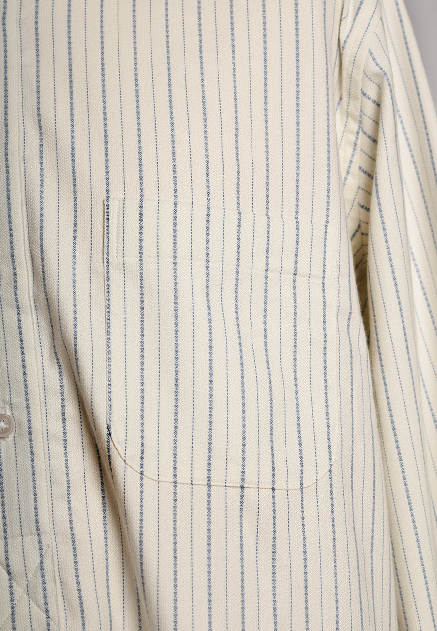 Cream / Blue Textured Stripe Grandad Shirt - Collar Attached (SH2124CA)