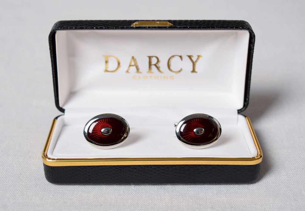 Art Deco Style Cuff Links (ST910) - White / Rouge