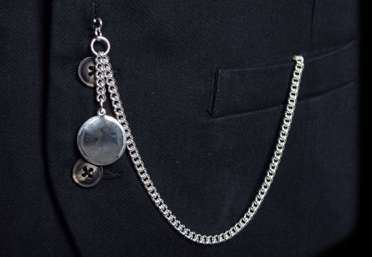 Watch Chain With Fob (ST914) - Single Silver