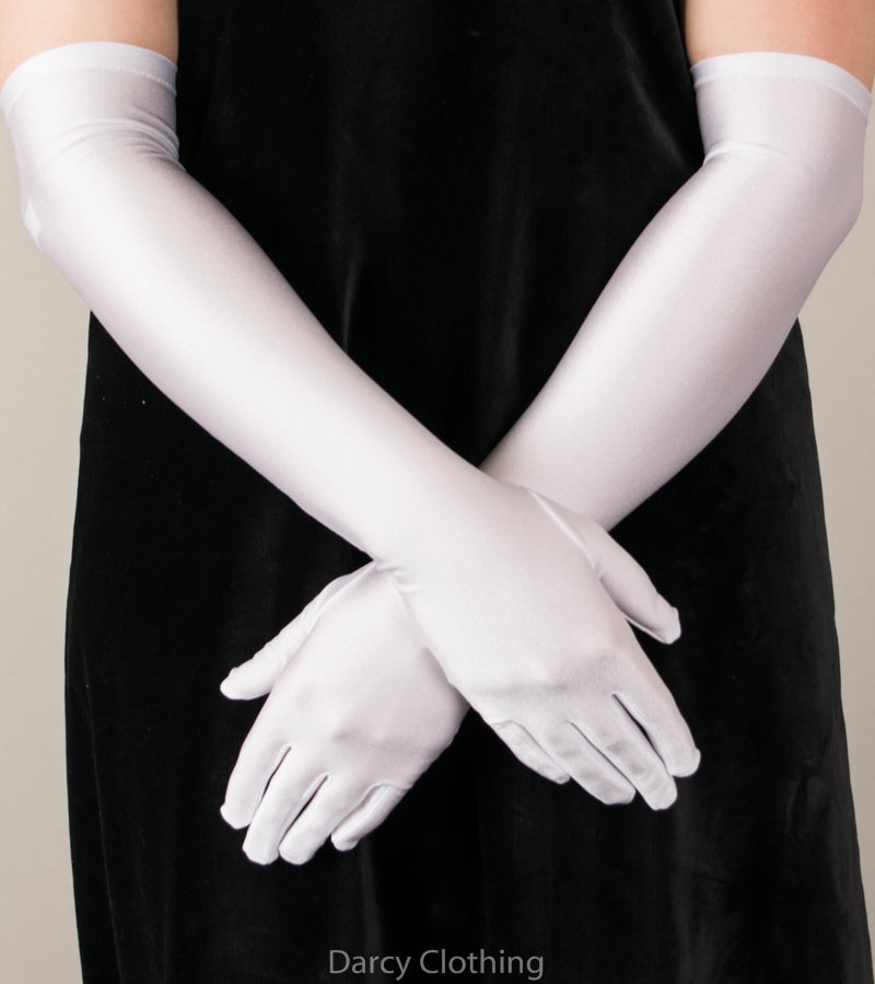 Elbow Length Matt Satin Gloves (GL651) - White