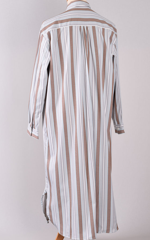 Edwardian Nightshirt (NW461) - Grey / Brown / Turquoise Stripe