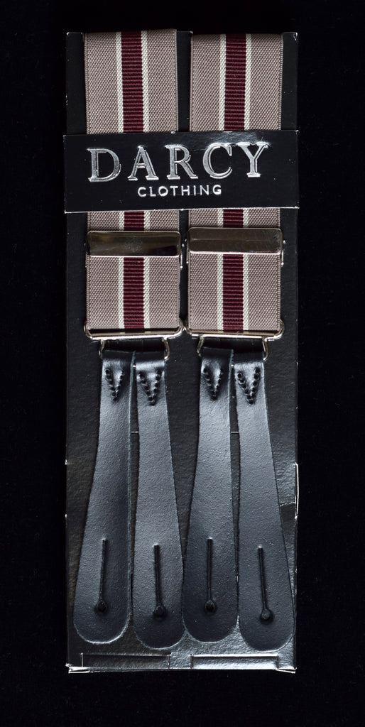 Working Men's Striped Button-On Braces (BR730) - Fawn / Wine Stripe