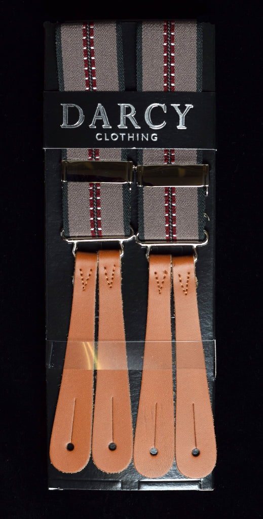 Working Men's Striped Button-On Braces (BR730) - Brown / Wine Textured Stripe