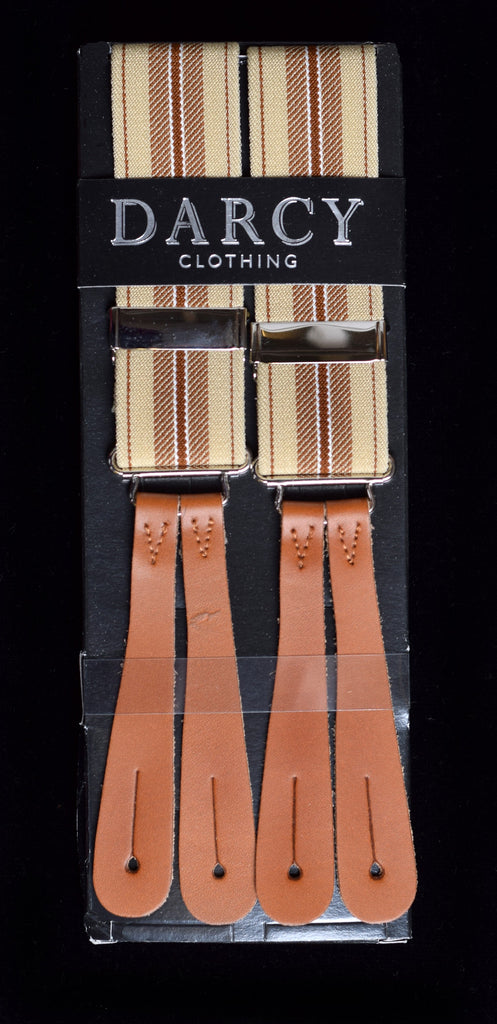 Working Men's Striped Button-On Braces (BR730) - Sand / Brown Stripe