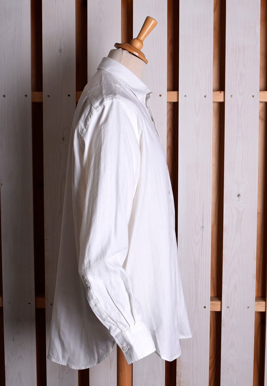 White Linen / Cotton Herringbone Shirt - Classic Collar or Collarless (SH2211)