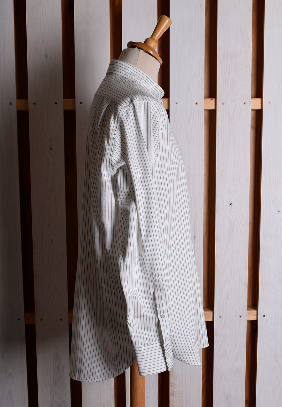 Collar Attached Green Brown Striped Workshirt (SH220CA)