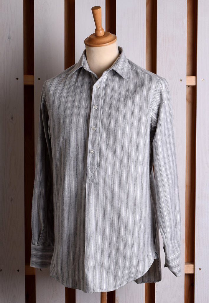 Grey Marl Stripe Grandad Shirt - Collar Attached
