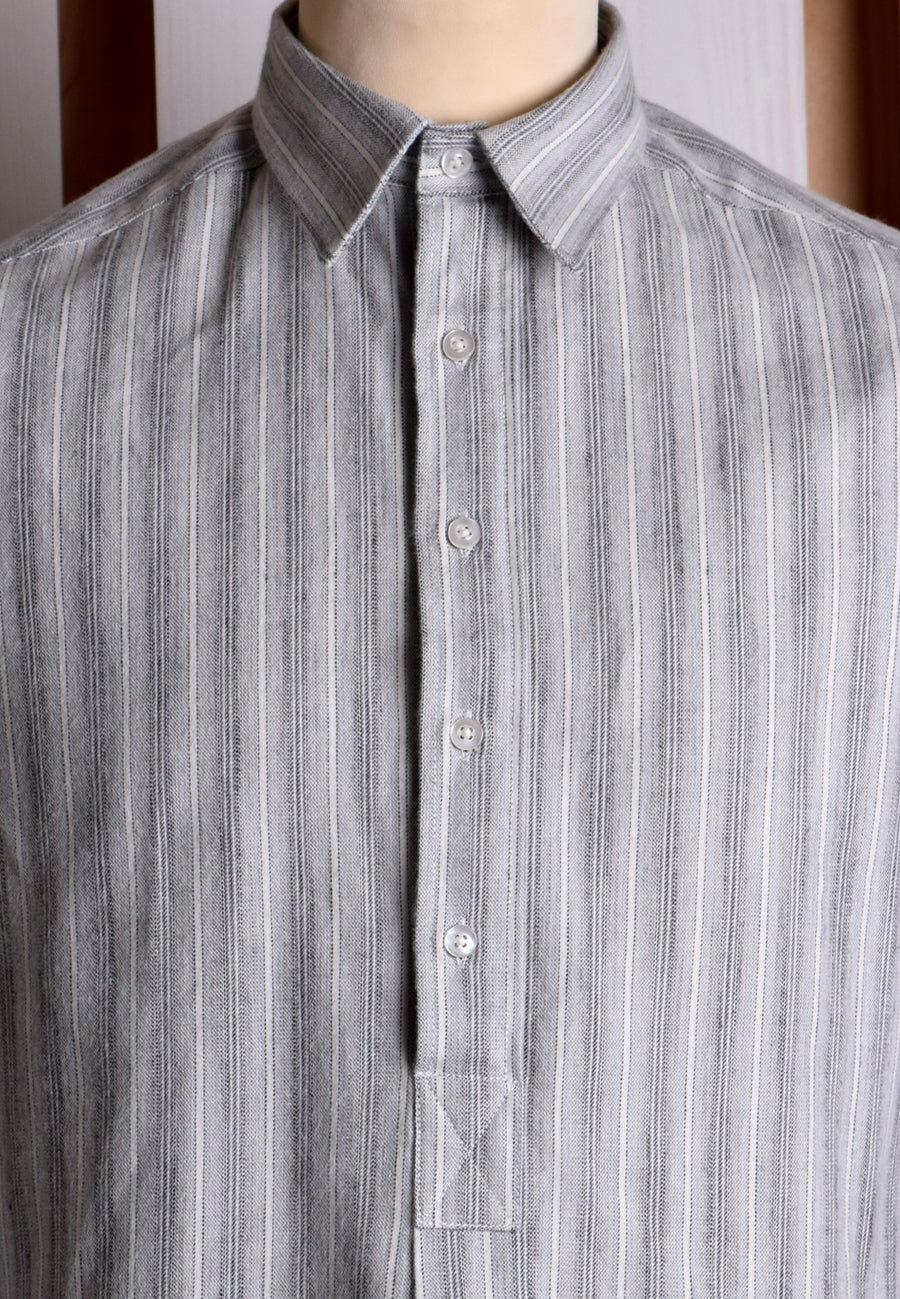 Grey Marl Stripe Grandad Shirt - Collar Attached