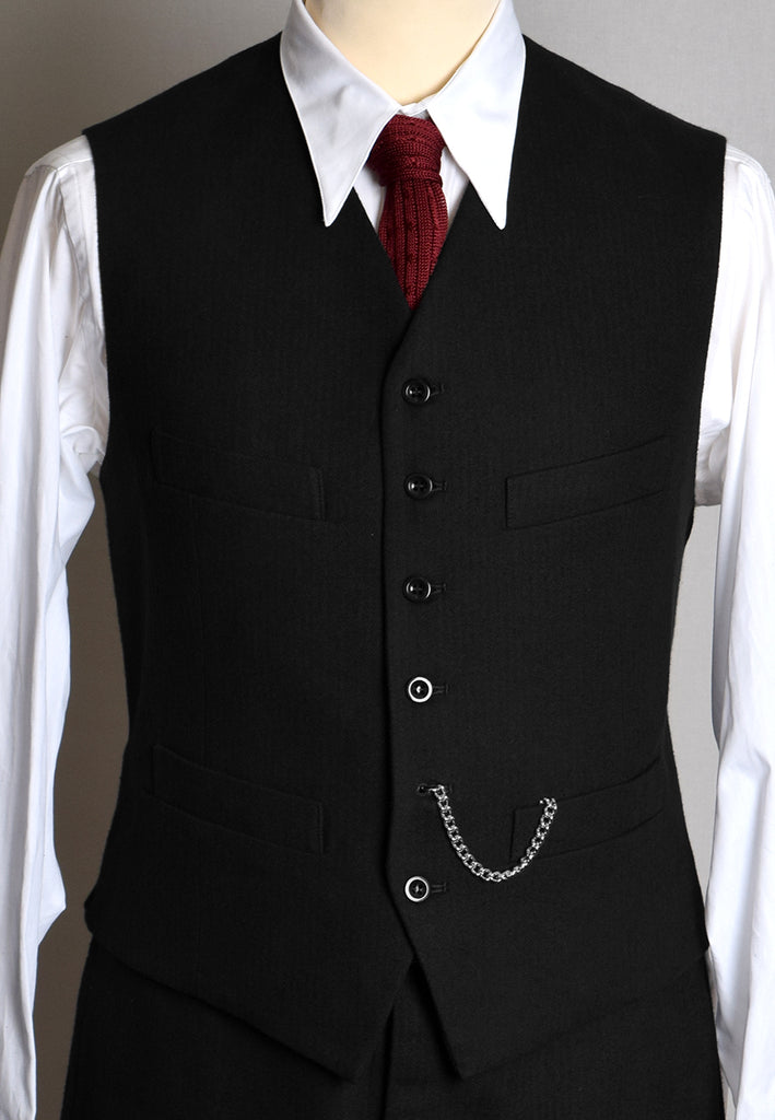 Ebony Black Brushed Cotton Herringbone Waistcoat (WC350)