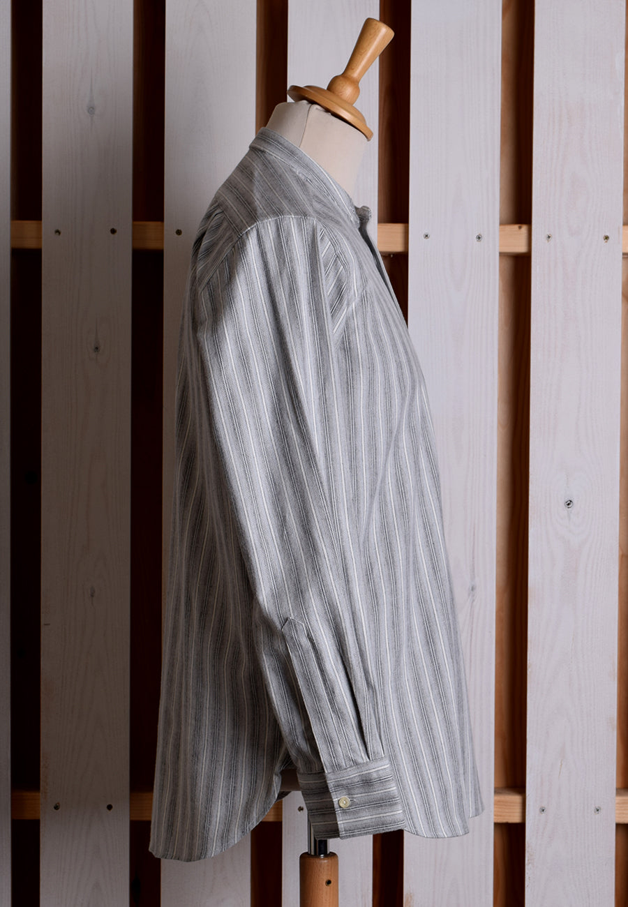 Grey Marl Stripe Grandad Shirt - Collarless