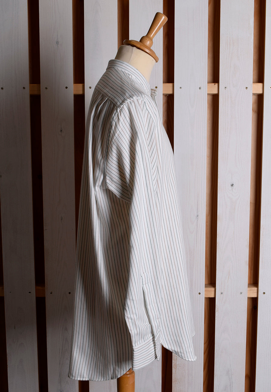 Neckband or Collarless Green Brown Striped Workshirt (SH220NB)