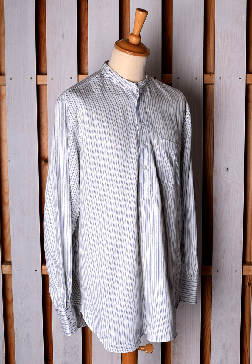 トップス The CLASIK COLLARLESS SHIRT STRIPE 46 Striped Cotton Capri Collar Shirt | X Of Pentacles