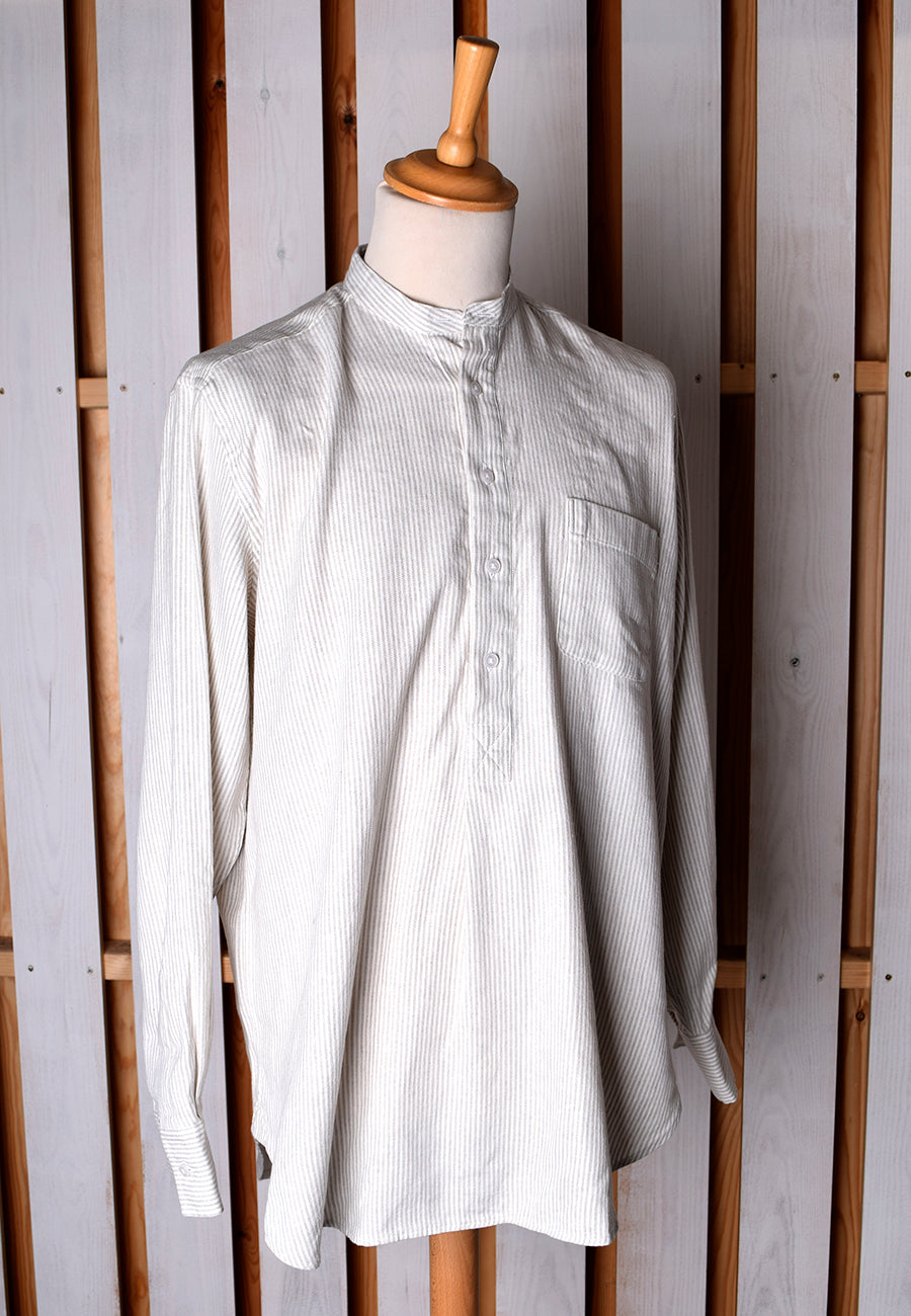 Linen / Cotton Stripe Grandad Work Shirt - Collar Attached or Collarless (SH2210)