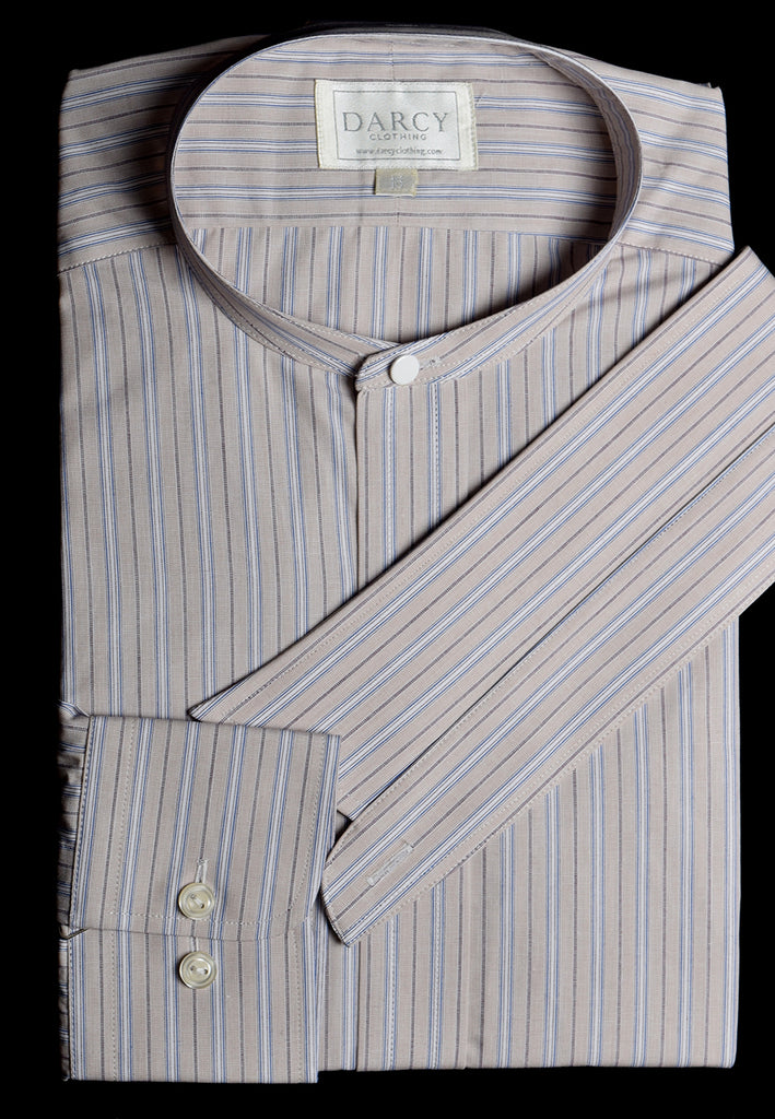 Replica Striped Fabric Neckband Tunic Shirt with Separate Collar (SH185) - Colour 73 - Fawn, Mauve & Blue Stripe