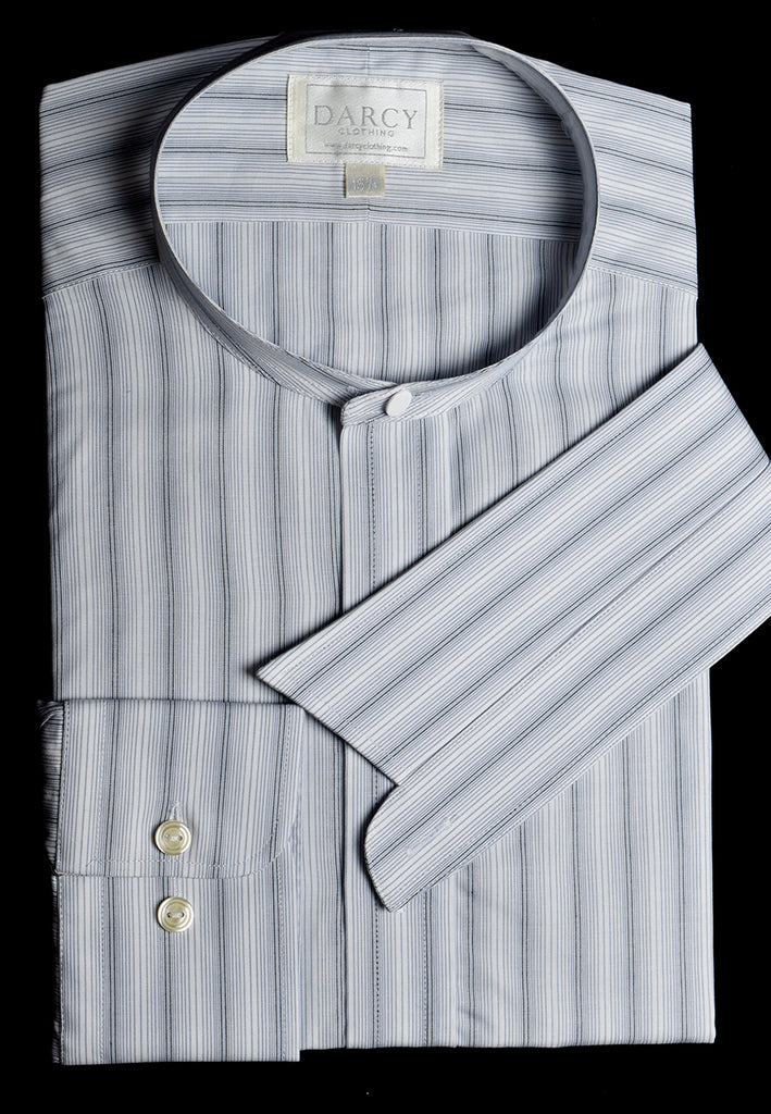 Replica Striped Fabric Neckband Tunic Shirt with Separate Collar (SH185) - Colour 99 - Duck Egg Blue Stripe